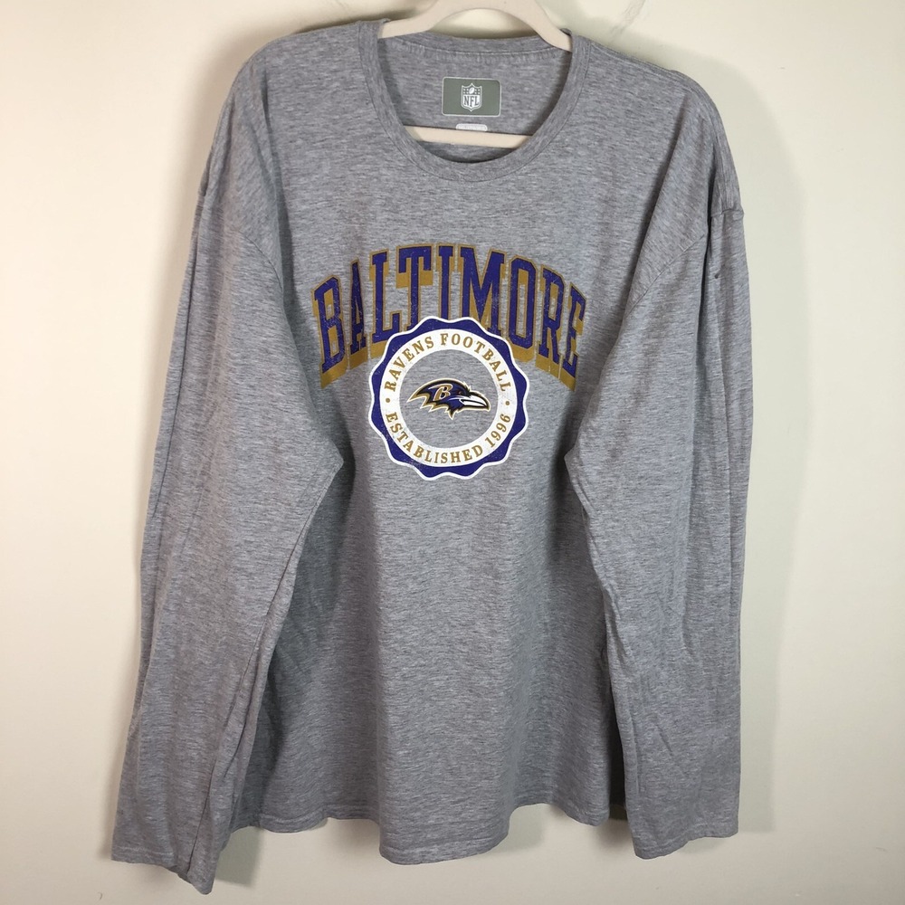 Baltimore Ravens NFL Classic Team Logo Long Sleeve Shirt Sz 3XL Gray